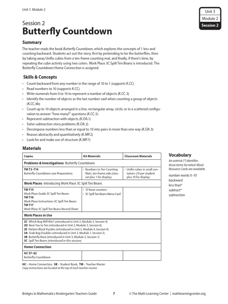 Bridges in Mathematics Grade Kindergarten Unit 3 Module 2 Session 2 ...