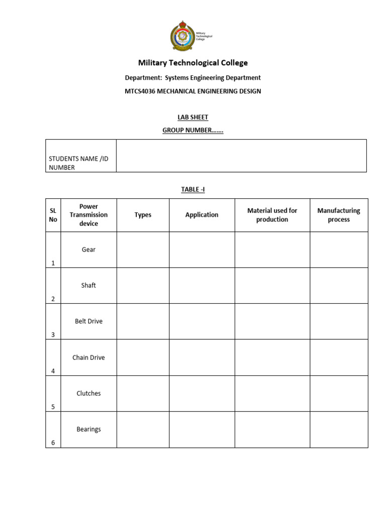 Mechanical Engineering Design Lab Sheet | PDF