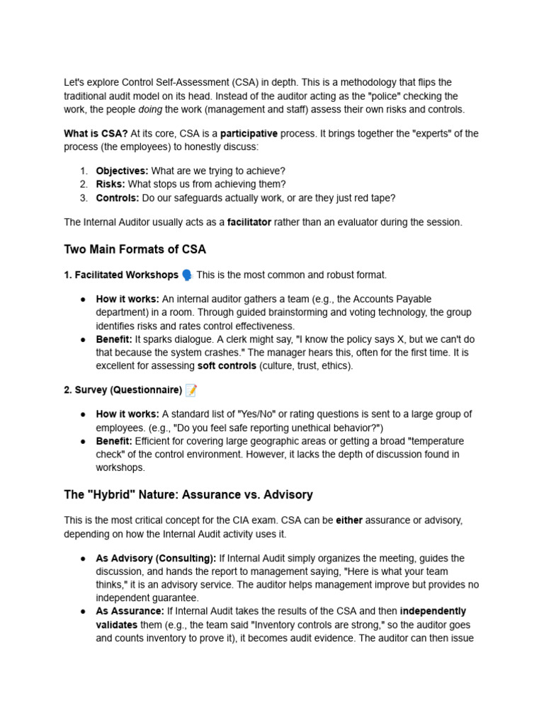 Understanding Control Self-Assessment (CSA) | PDF | Internal Audit | Audit