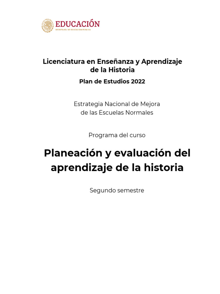 Plan de Estudios 2022: Historia y Aprendizaje | PDF | Evaluación | Plan ...