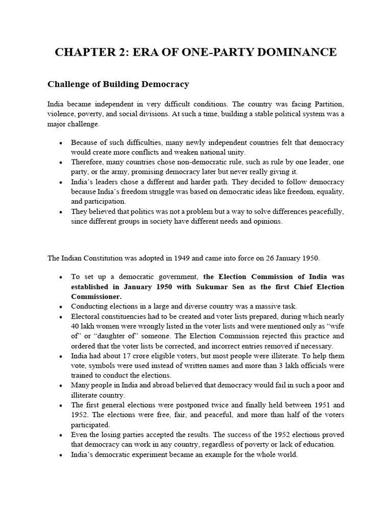 Era of One Party Dominance | PDF | Political Parties | Indian National ...