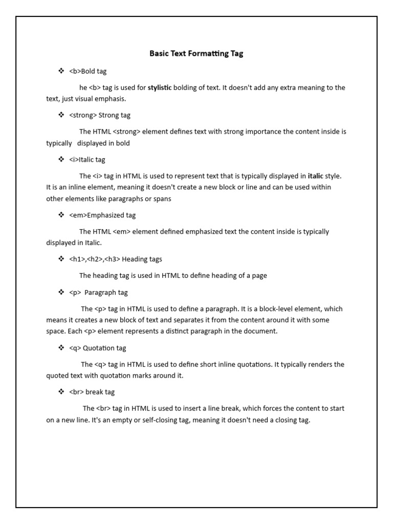 Essential HTML Text Formatting Tags | PDF