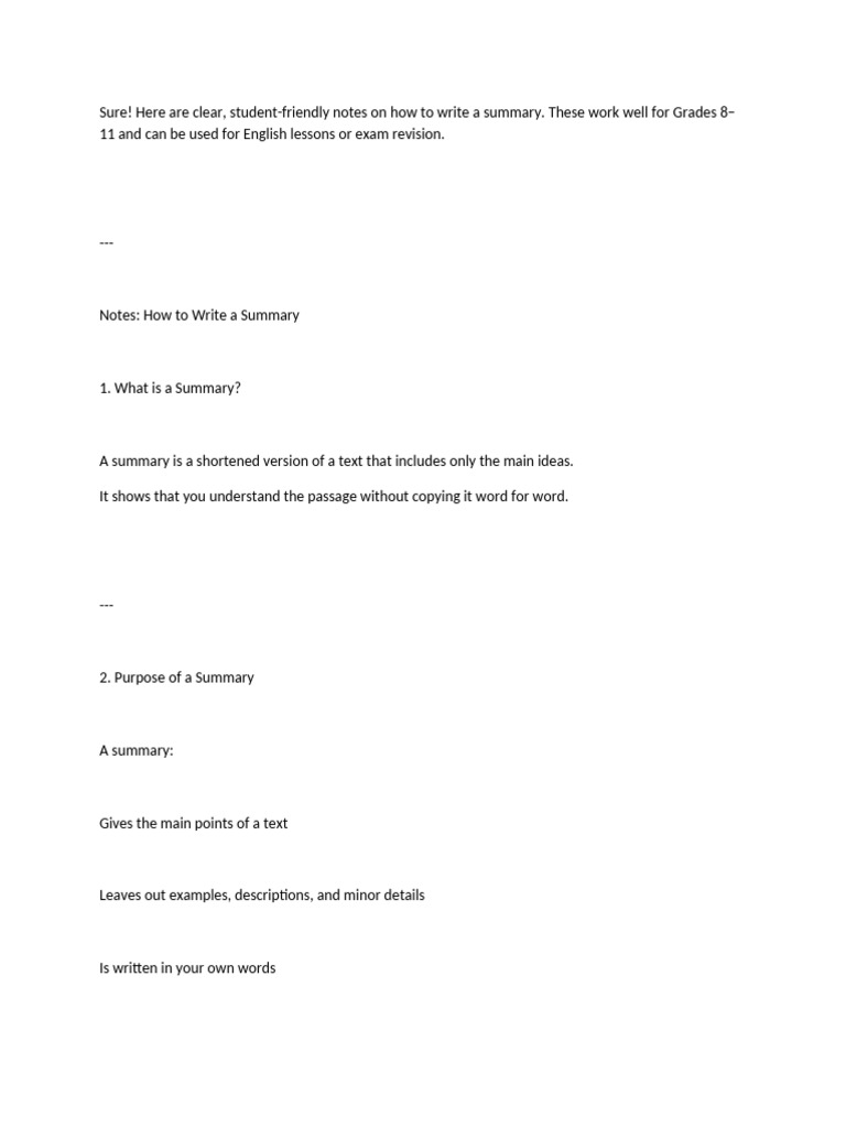 How to Write a Summary: Student Guide | PDF