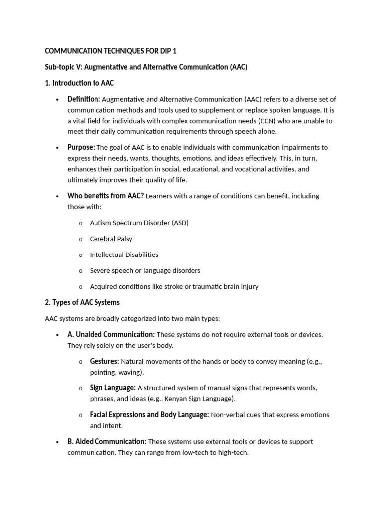 AAC Communication Techniques Explained | PDF | Communication | Cognition