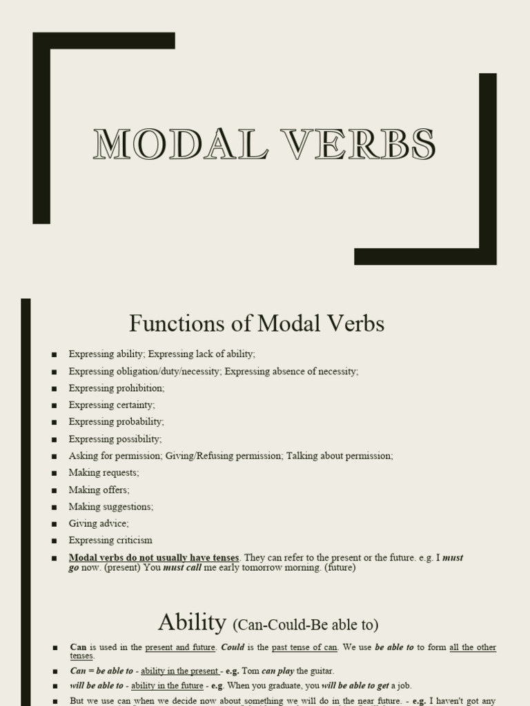 Understanding Modal Verbs and Their Uses | PDF | Verb | Grammatical Tense