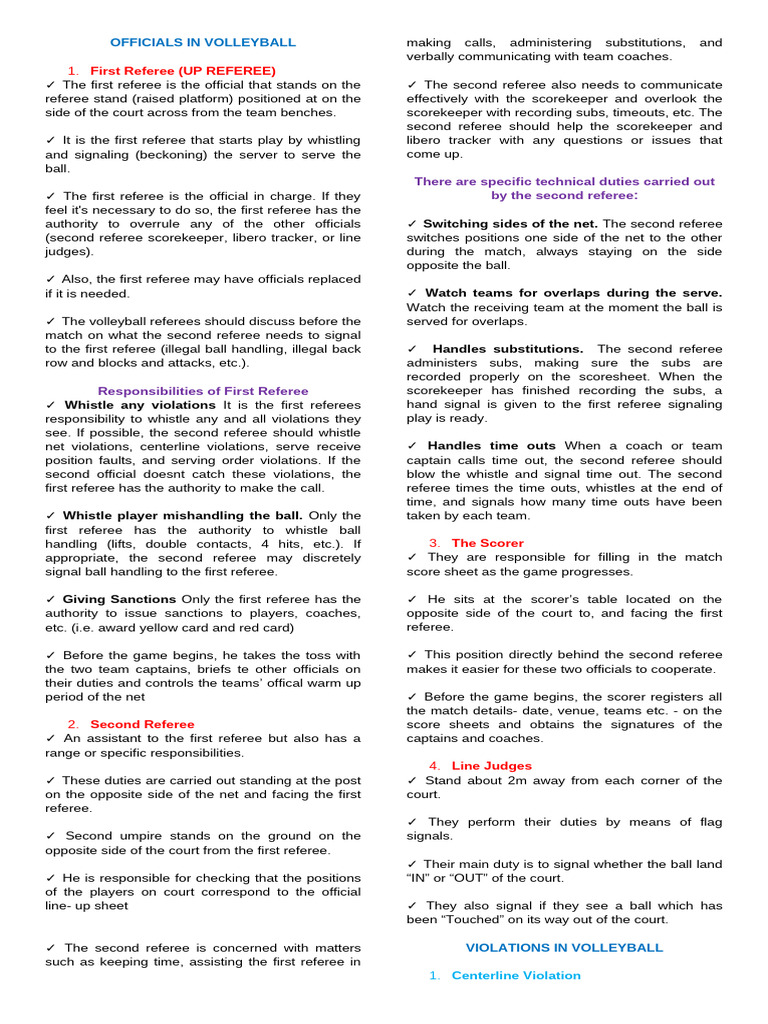 Volleyball Officials and Their Roles | PDF | Volleyball | Referee