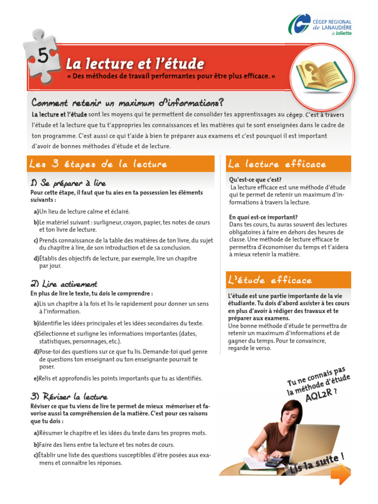 Méthodes de lecture efficaces au cégep | PDF | Cognition