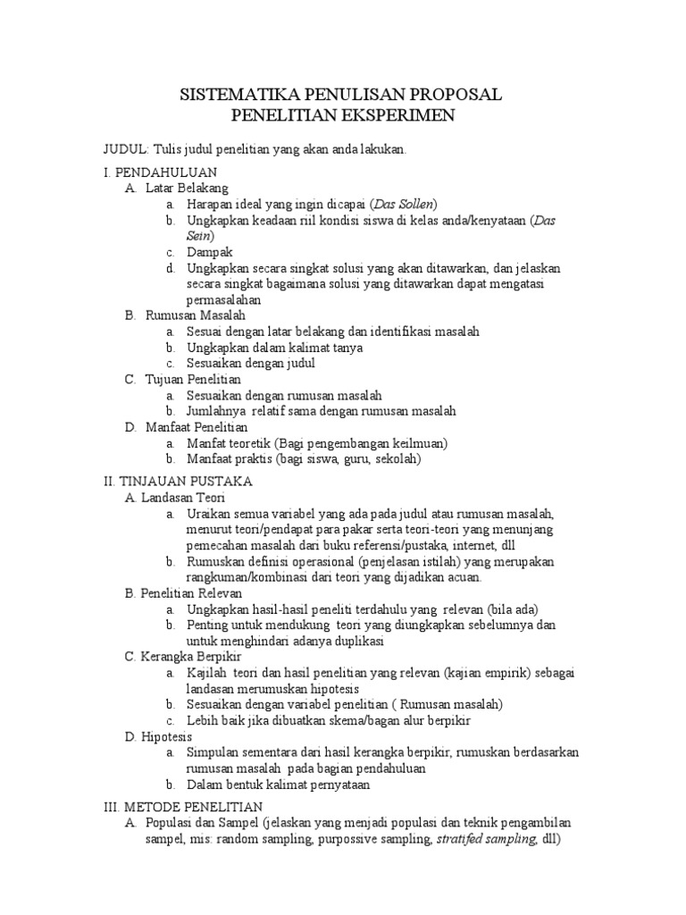 Format Proposal Penelitian Eksperimen