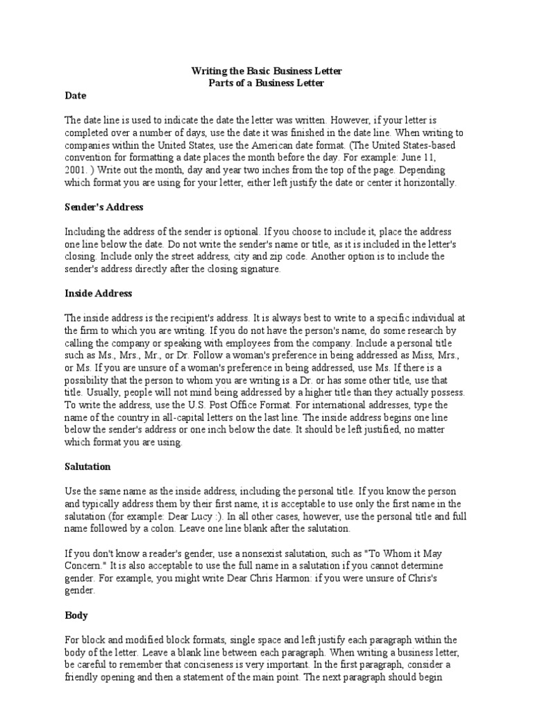 Writing a Basic Business Letter | PDF | Address (Geography) | Paragraph