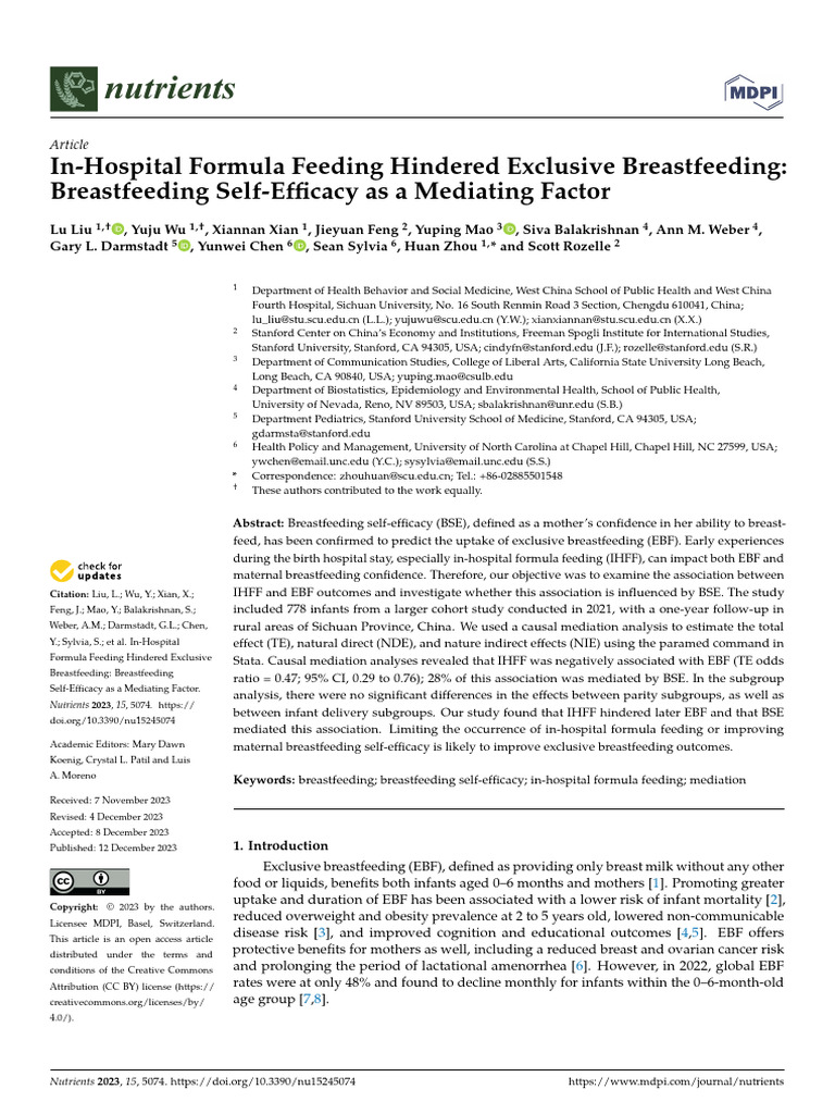 In-Hospital Formula Feeding Impacts EBF | PDF | Breastfeeding | Breast Milk