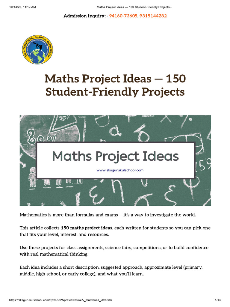 150 Engaging Maths Project Ideas | PDF | Mathematics | Geometry