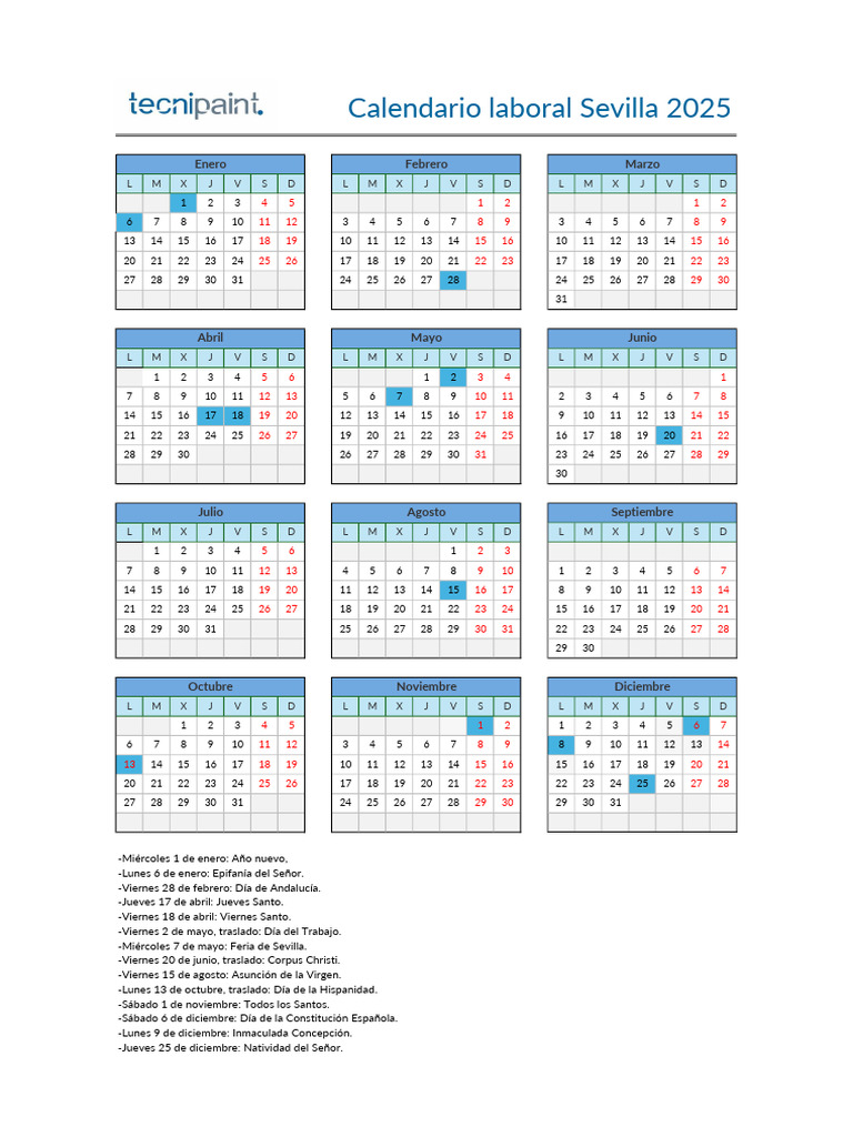 Calendario Laboral Sevilla 2025 | PDF | Días santos católicos | Fiestas ...