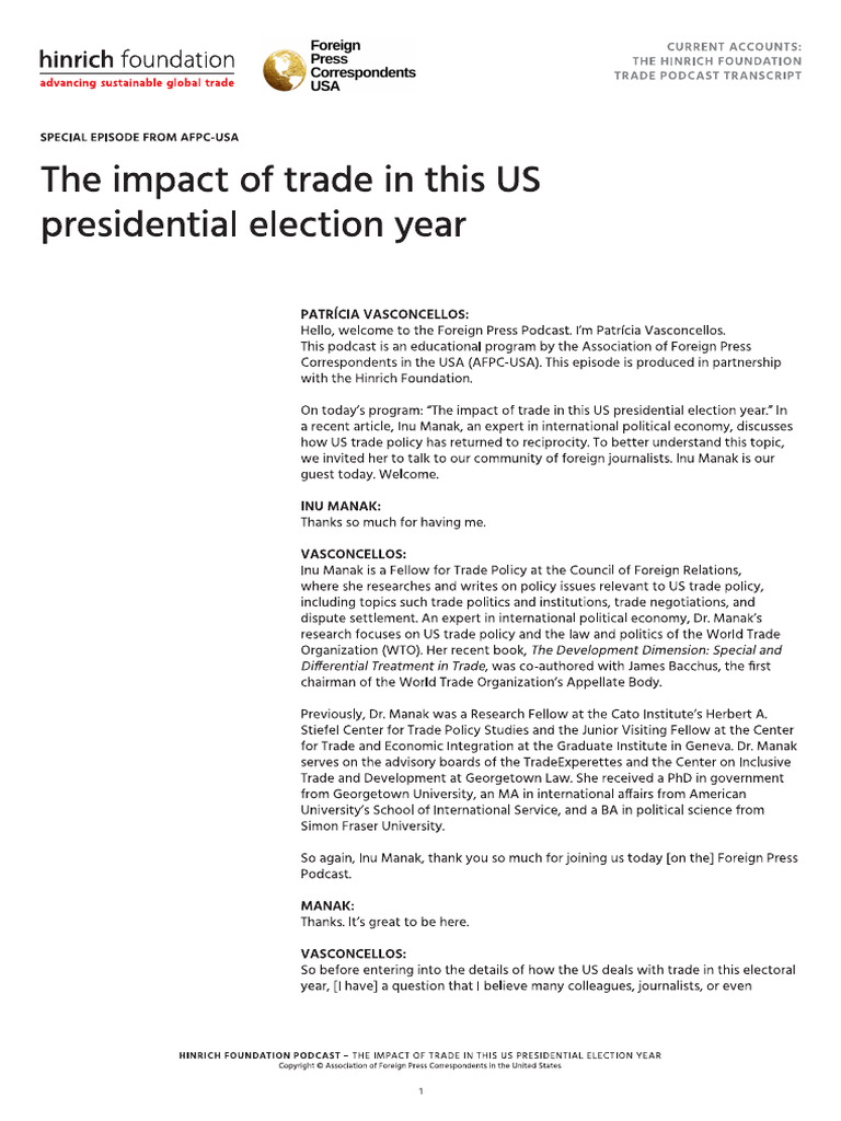Trade Policy and Presidential Election | PDF