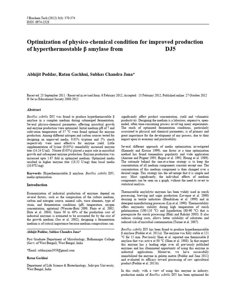 Optimization of Physico Chemical Condition For Improved Production of ...