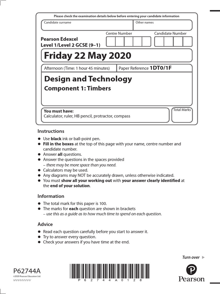 GCSE Design and Technology Exam Paper | PDF | Circle | Area