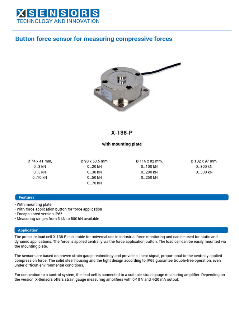 X-SENSORS - Button Force Sensor - X-138-P_EN_V1.2 | PDF | Electricity ...