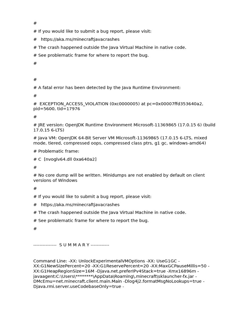 Minecraft Java Crash Report Summary | PDF | Java (Programming Language ...