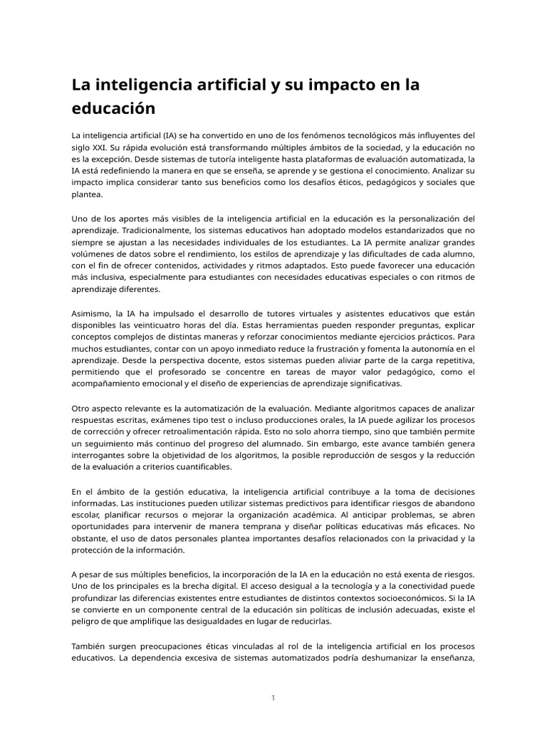 Impacto de la IA en la educación moderna | PDF | Inteligencia ...