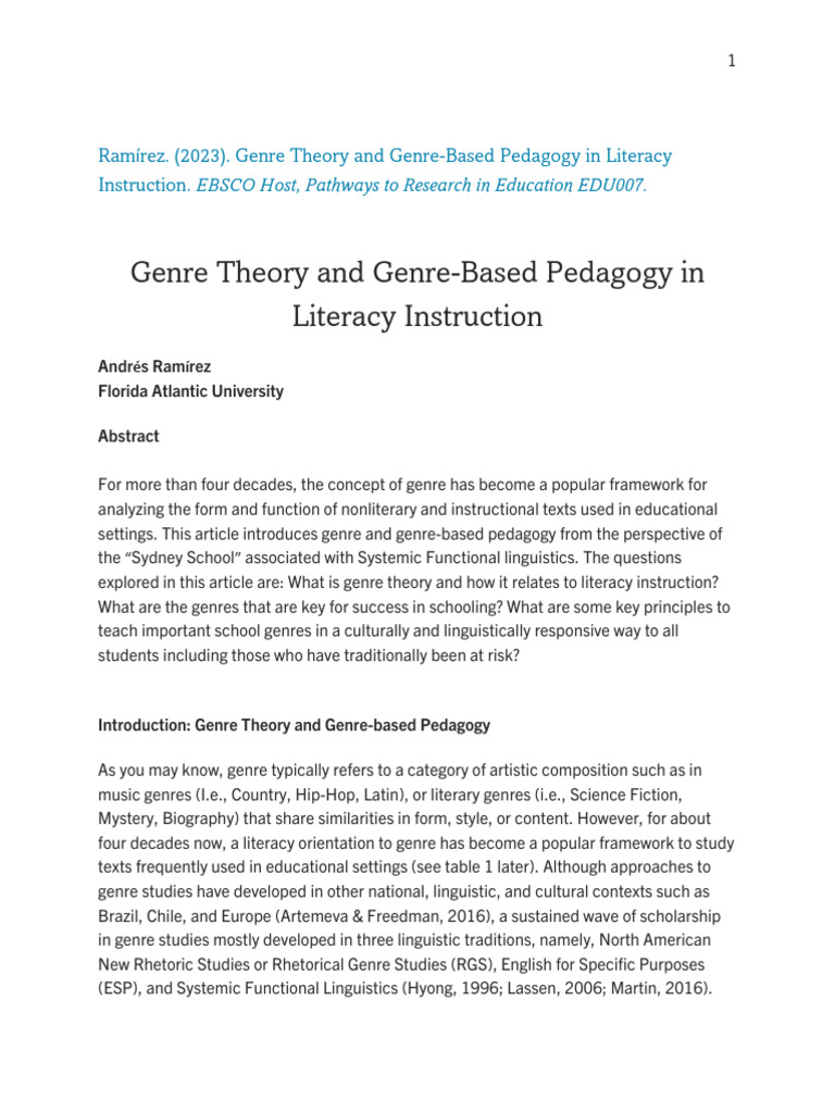 Genre Theory in Literacy Instruction | PDF | Pedagogy | Literacy