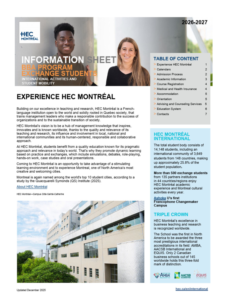 HEC Montréal BBA Exchange Program Guide | PDF | Travel Visa