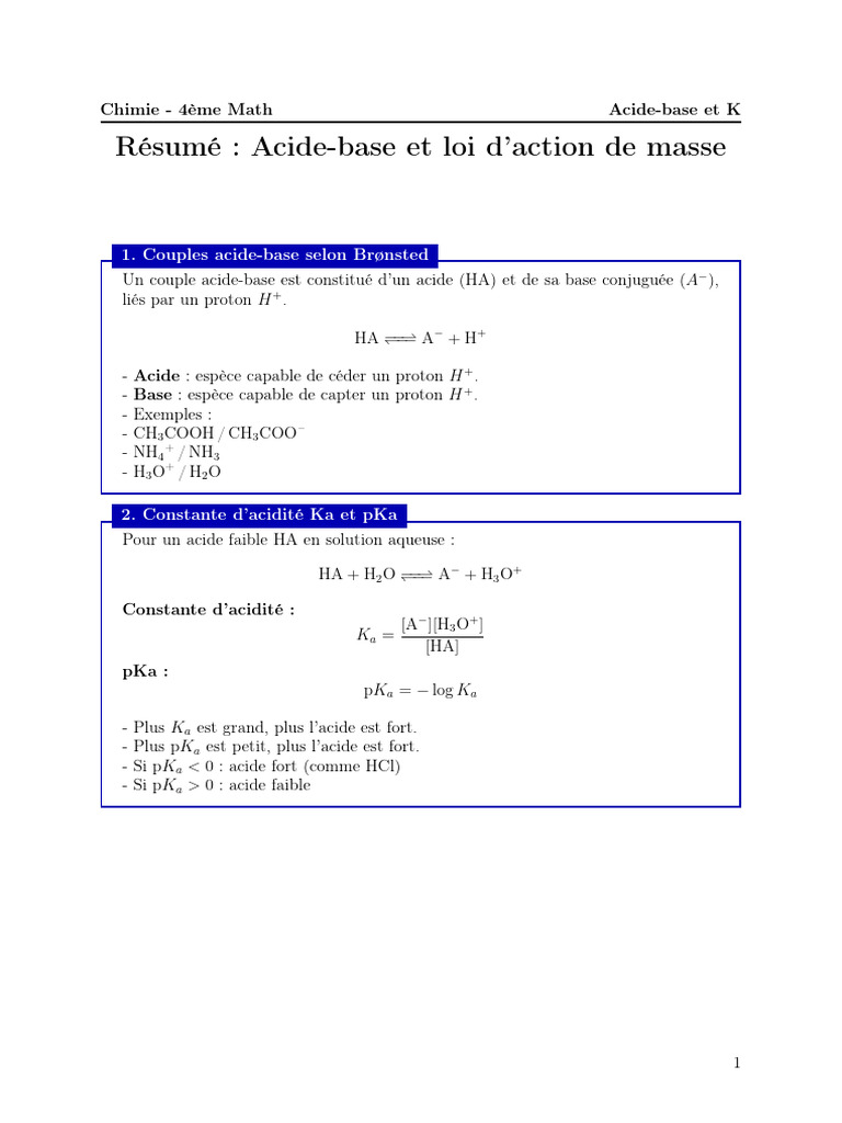 Acides et bases : Ka, pKa et forces | PDF | Acide | Constante d'acidité
