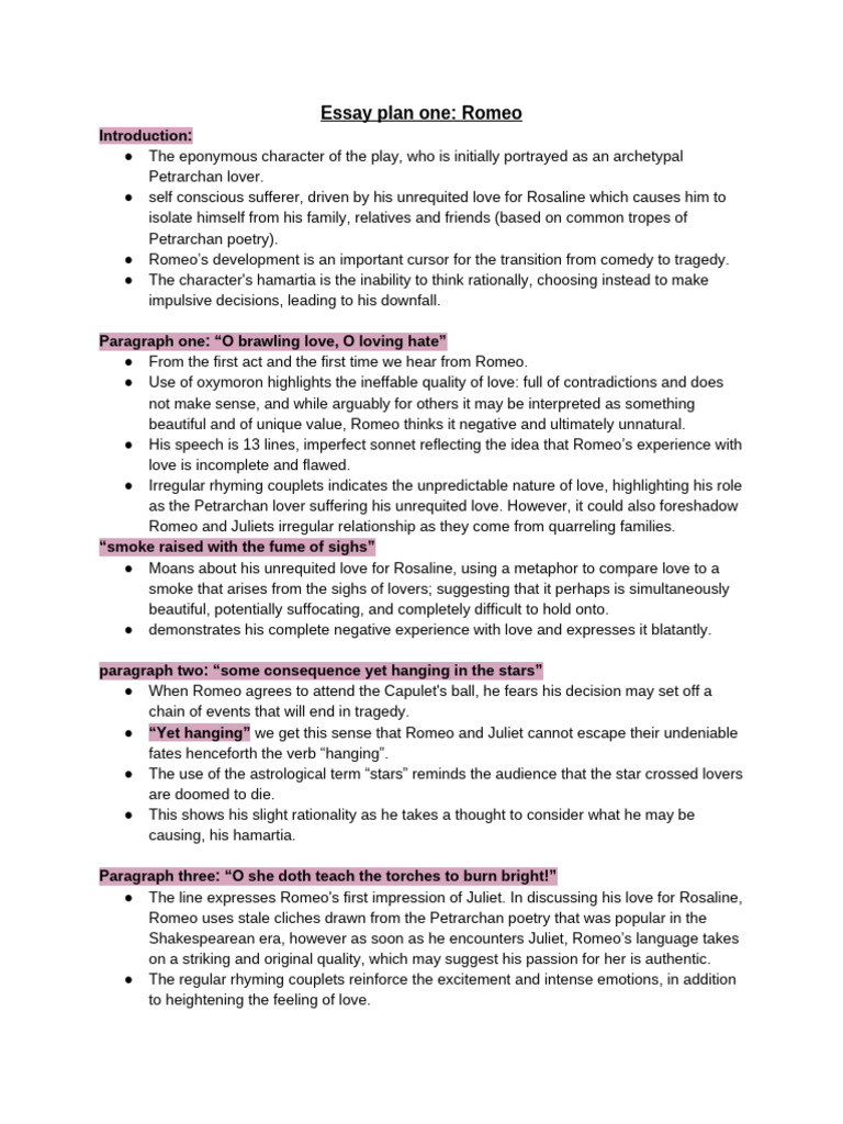 Essay plans RJ | PDF | Characters In Romeo And Juliet | Romeo And Juliet