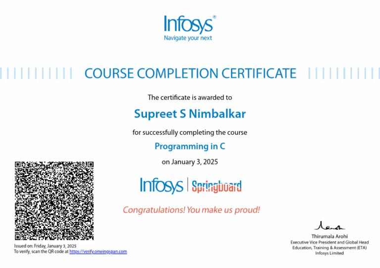 C Programming Course Completion Certificate | PDF