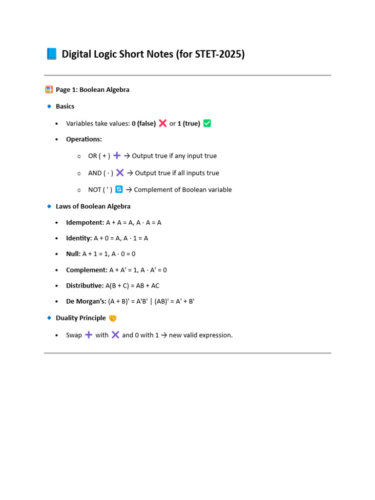 Digital Logic Notes for STET-2025 | PDF | Boolean Algebra | Teaching ...