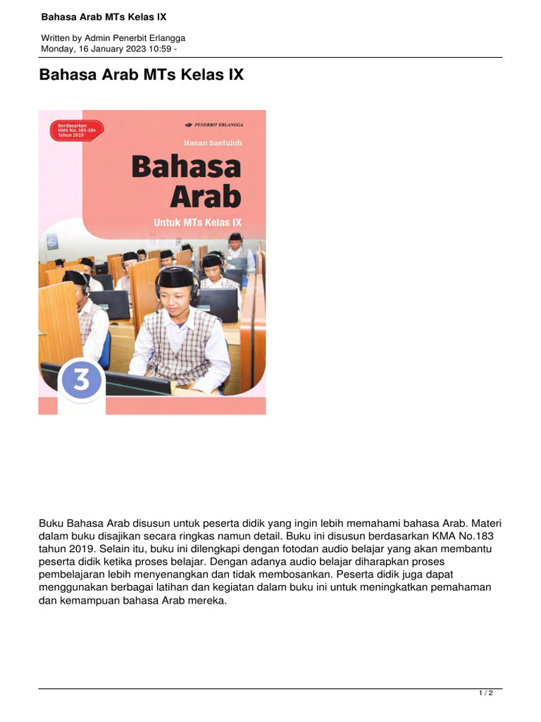 Buku Bahasa Arab MTs Kelas IX Erlangga | PDF