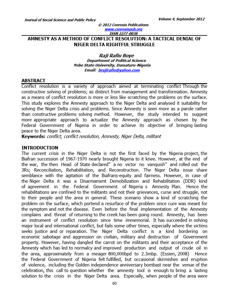 Amnesty and Niger Delta Conflict Resolution | PDF