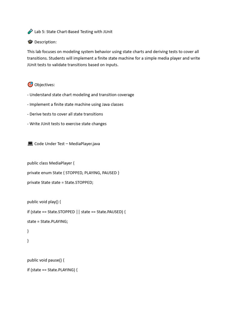 State Chart Testing with JUnit Lab | PDF