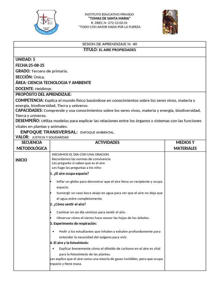 Propiedades del Aire en Tercero de Primaria | PDF | Atmósfera de tierra ...