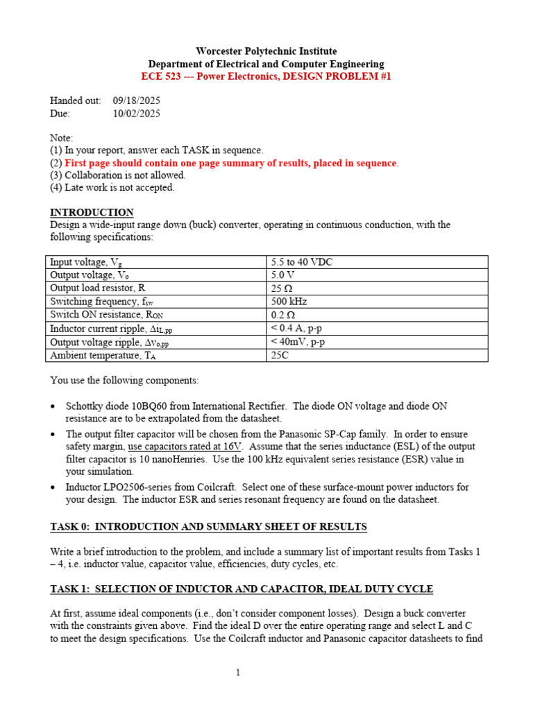 Buck Converter Design Problem ECE 523 | PDF | Electricity | Electrical ...