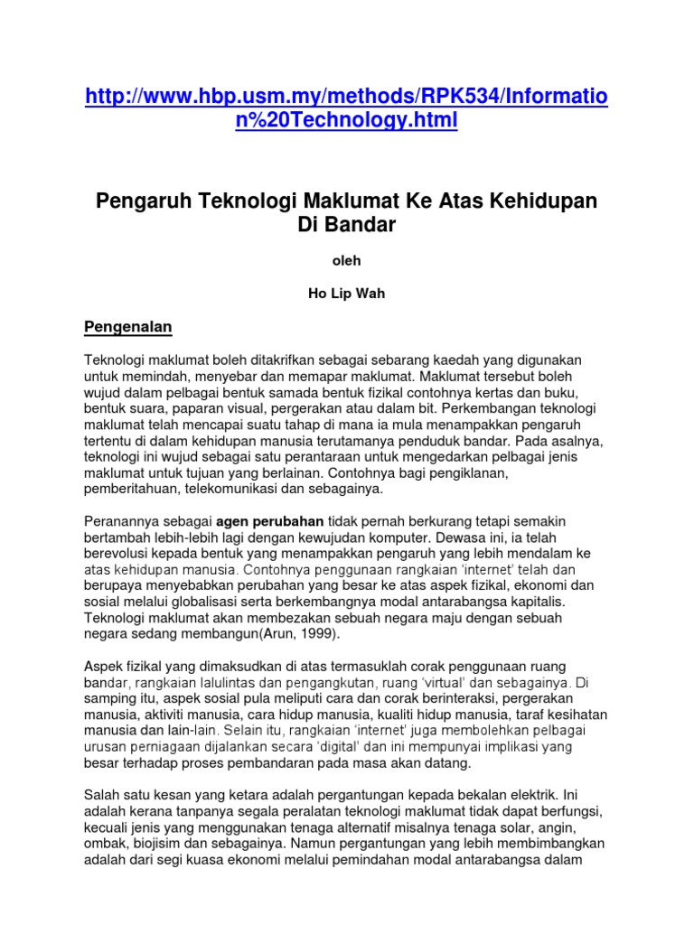 Pengaruh Teknologi Maklumat Pdf