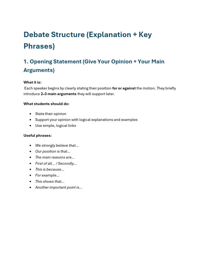 Debate Structure: Key Phrases & Tips | PDF