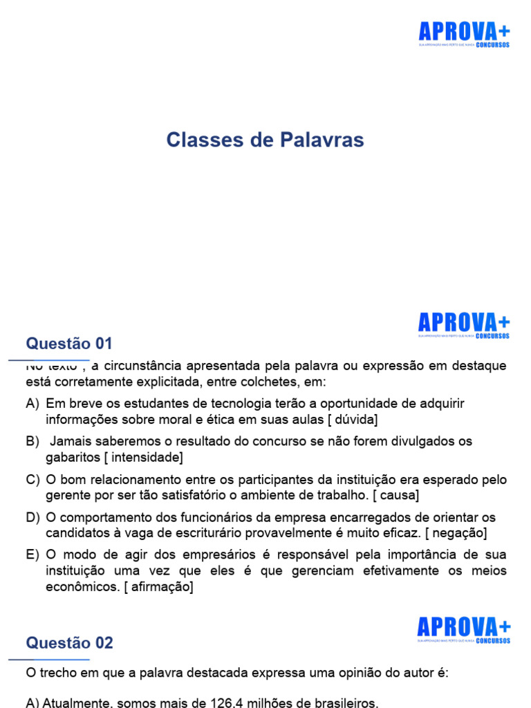 Classes de Palavras e Questões de Gramática | PDF | Pronome | Plural