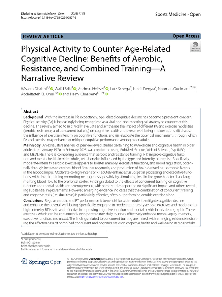 Exercise Benefits for Cognitive Health in Seniors | PDF | Dementia ...