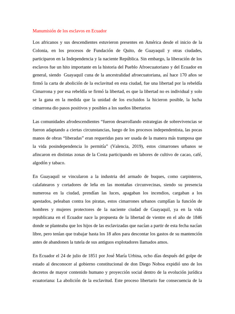 Jose Maria Urbin Abolicion de La Esclavitus | PDF | Esclavitud | Ecuador