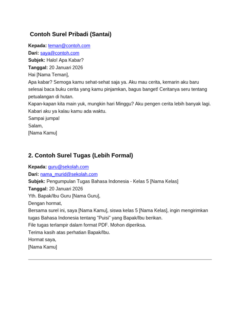 Contoh Surel Pribadi dan Tugas Formal | PDF