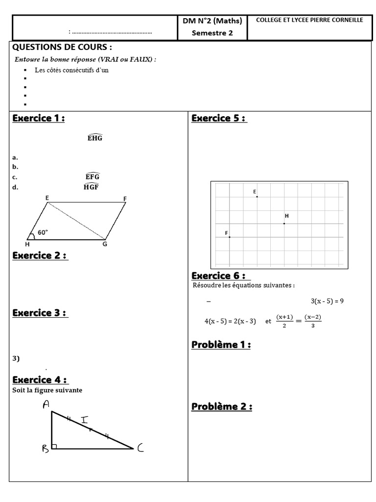 DM Maths 2023/2024 : Exercices et Problèmes | PDF | Géométrie ...