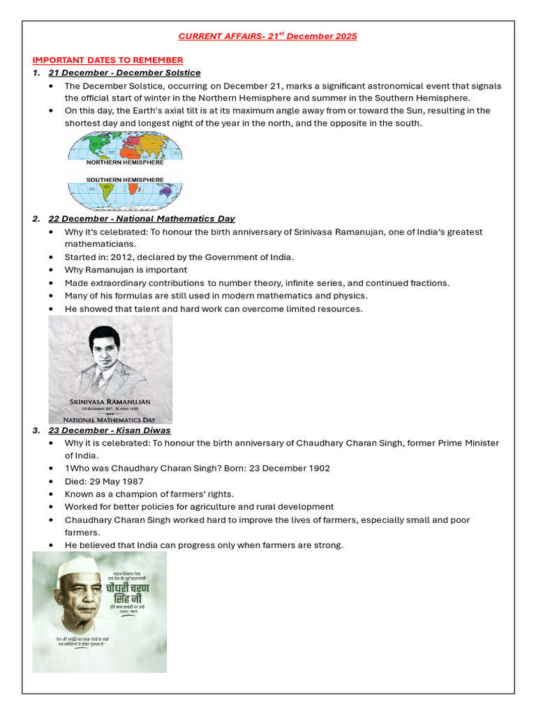 December 2025 Current Affairs Summary | PDF | Antarctica