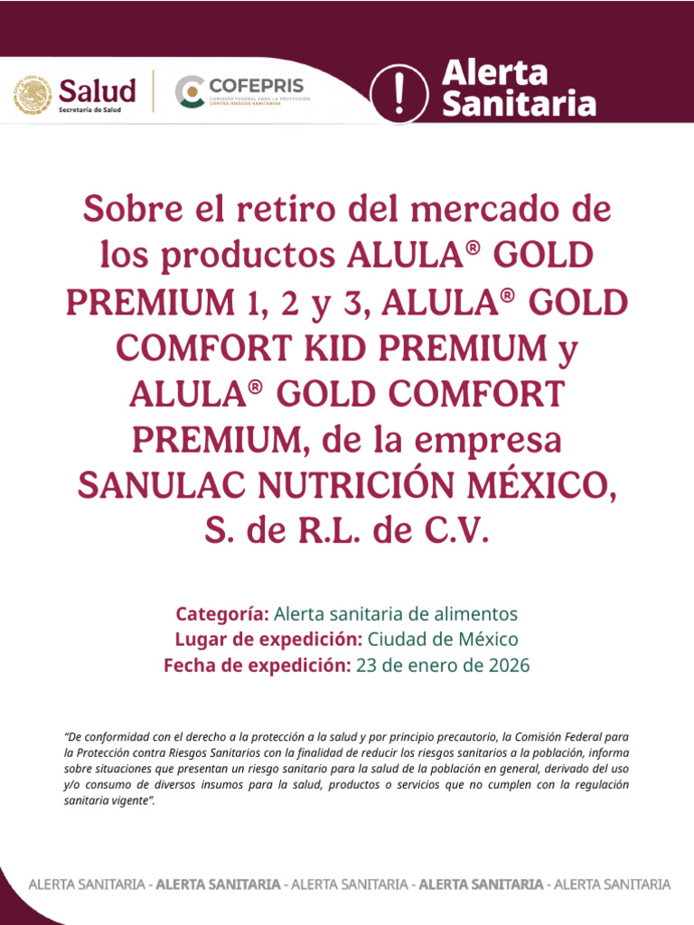 Retiro de productos ALULA® por riesgo sanitario | PDF