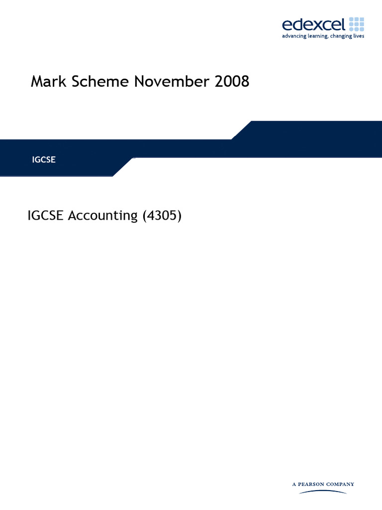 IGCSE Accounting Mark Scheme Nov 2008 | PDF | Expense | Money