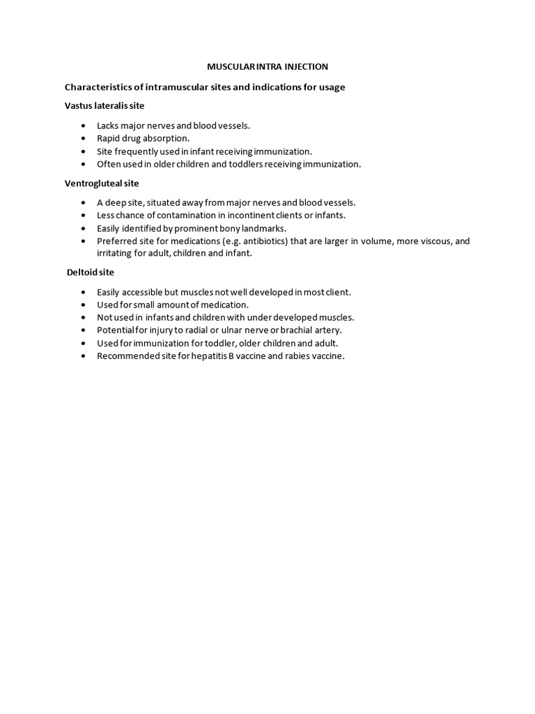 Intramuscular Injection Sites Guide | PDF