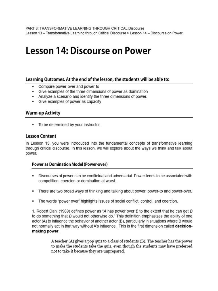 Power Dynamics in Critical Discourse | PDF | Public Opinion | Decision ...