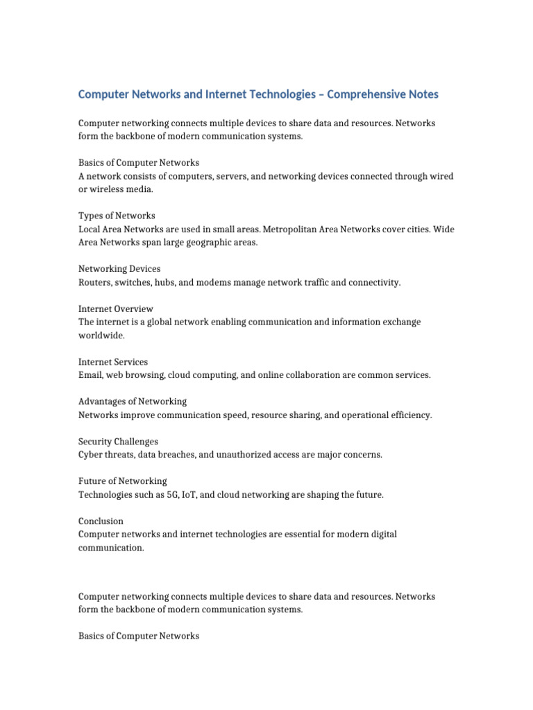 Computer Networks & Internet Technologies | PDF