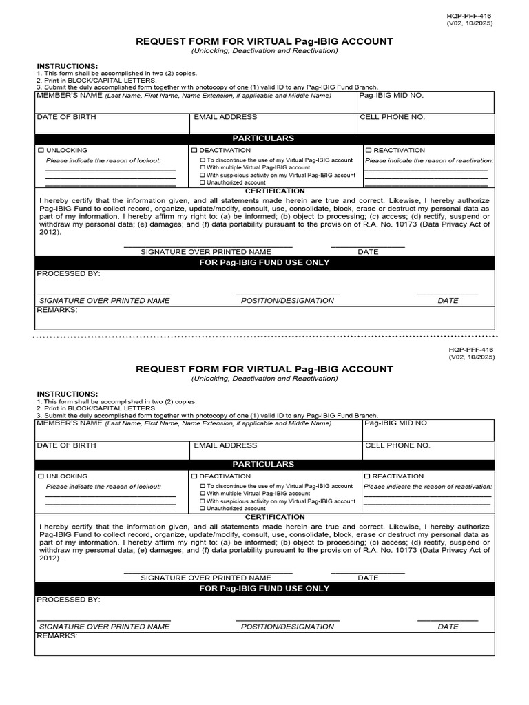 Virtual Pag-IBIG Account Request Form | PDF | Computing
