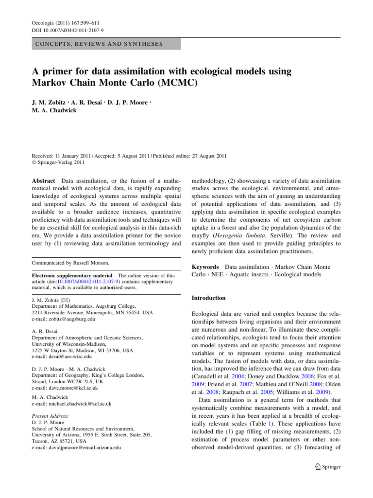 Data Assimilation in Ecological Models | PDF | Mathematical ...
