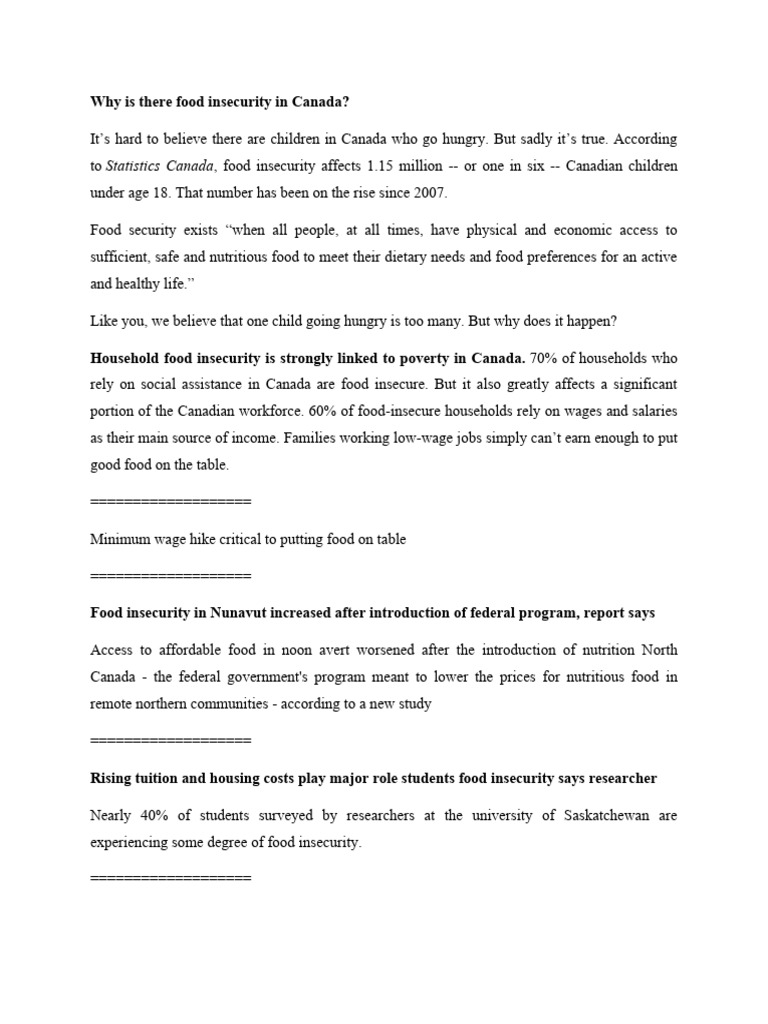 Understanding Food Insecurity in Canada | PDF | Healthy Diet | Food ...