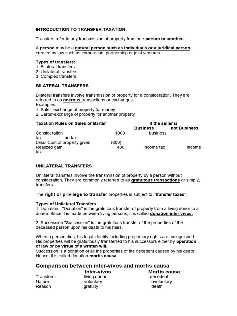 Overview of Transfer Taxation Types | PDF | Will And Testament | Estate ...